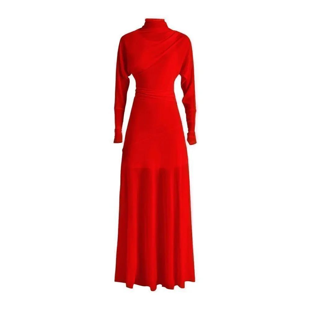 Proenza Schouler Women's Red Long Sleeve Crepe Jersey Maxi Dress Size 12 NWOT